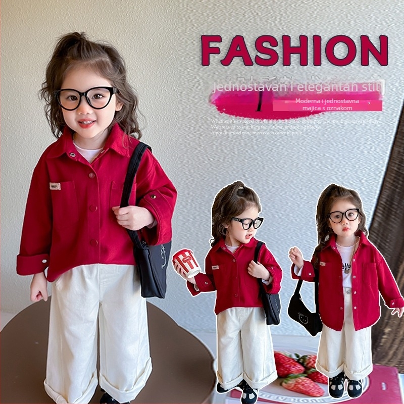 Dječja košulja za djevojčice s dugim rukavima, kvadratni ovratnik, pamukasto‑mješavina – svakodnevni top za proljeće i jesen za djecu 3–8 godina