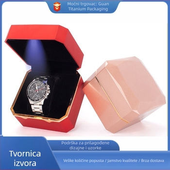 Oktagonalna kutija za satove sa svjetlom, lakirani završetak u stilu piana, skladištenje kvarcnih satova i kutija za nakit