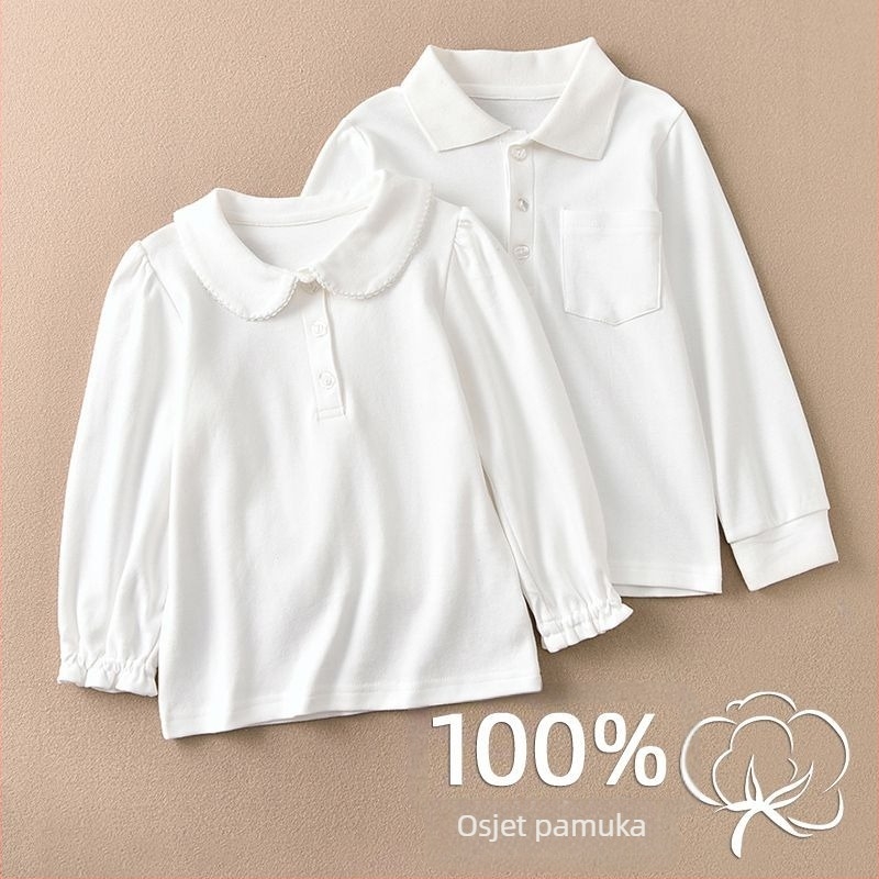 Dječja unisex polo majica s dugim rukavima, 100% poliester, stil koledža, za djecu 3–8 godina, jesen 2025