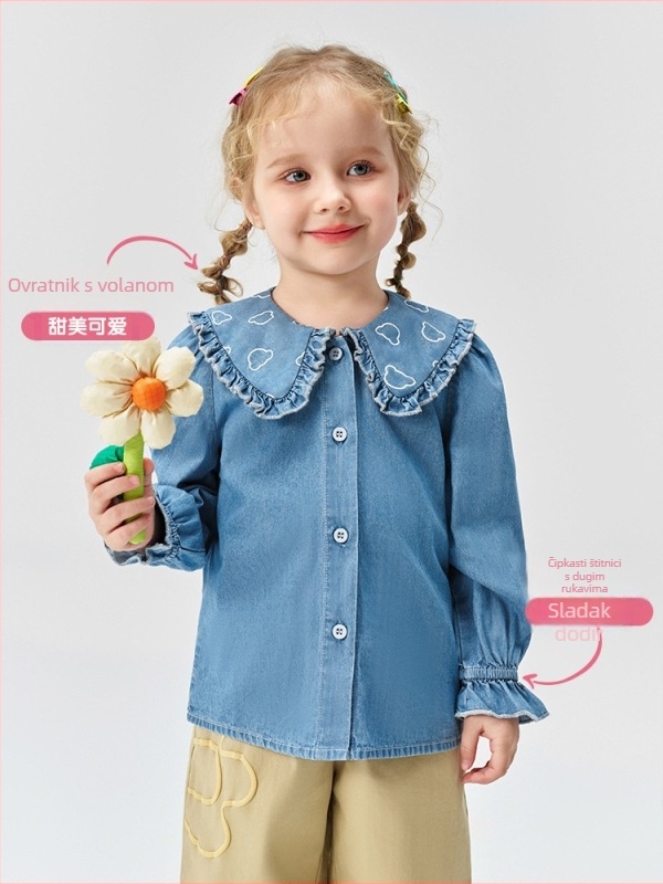 Dječja pamučna košulja s dugim rukavima za djevojčice - okrugli izrez, mekan materijal, uzrast 3–8 godina