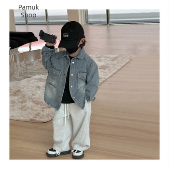 Dječja džins jakna u korejskom stilu (80% pamuka, 20% poliestera; stil: korejska verzija; zatvaranje: na jedno kopčanje; dobna skupina: djeca 3–8 godina; sezona: proljeće i jesen)