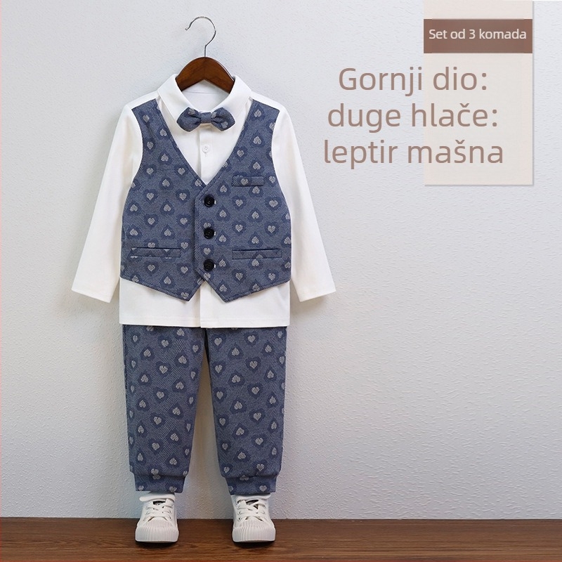 Dječji muški kostim za proljeće i jesen s patchwork košulom s dugim rukavima i sakoom, u britskom stilu