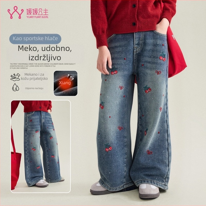 Dječje traperice s flecom – korejskog stila, ravne nogavice, visoki struk, crtani uzorak