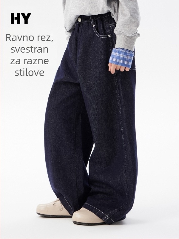 Dječje traperice u korejskom stilu, srednji pojas, 98% pamuk, 2% poliester, enzimsko pranje, jednobojne