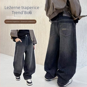 Dječje jeans za dječake – proljeće/jesen, opuštena ravna linija, corduroy tkanina, 90–95% krzna zeca