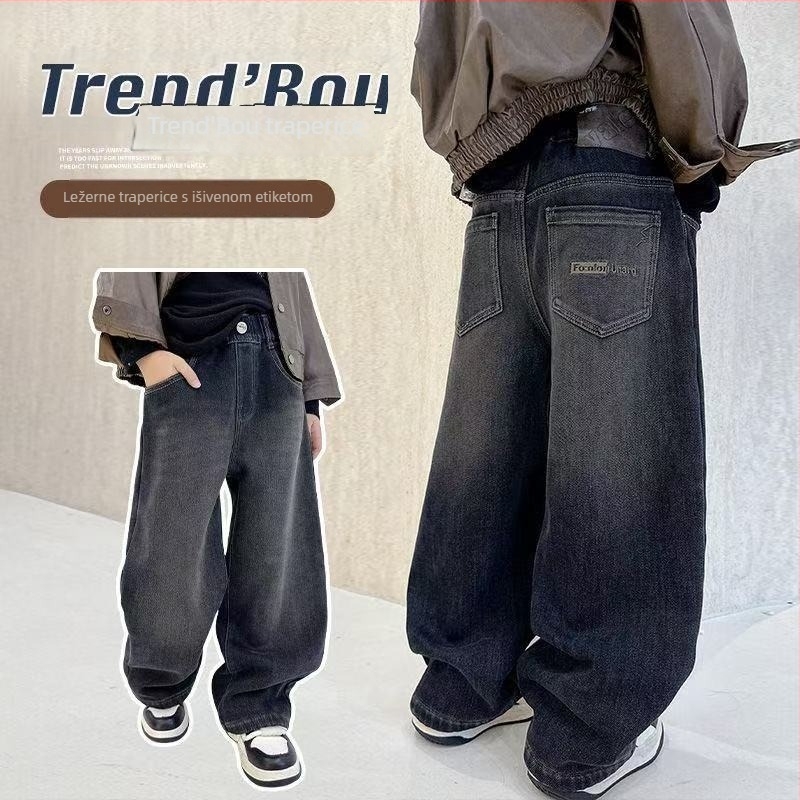 Dječje jeans za dječake – proljeće/jesen, opuštena ravna linija, corduroy tkanina, 90–95% krzna zeca