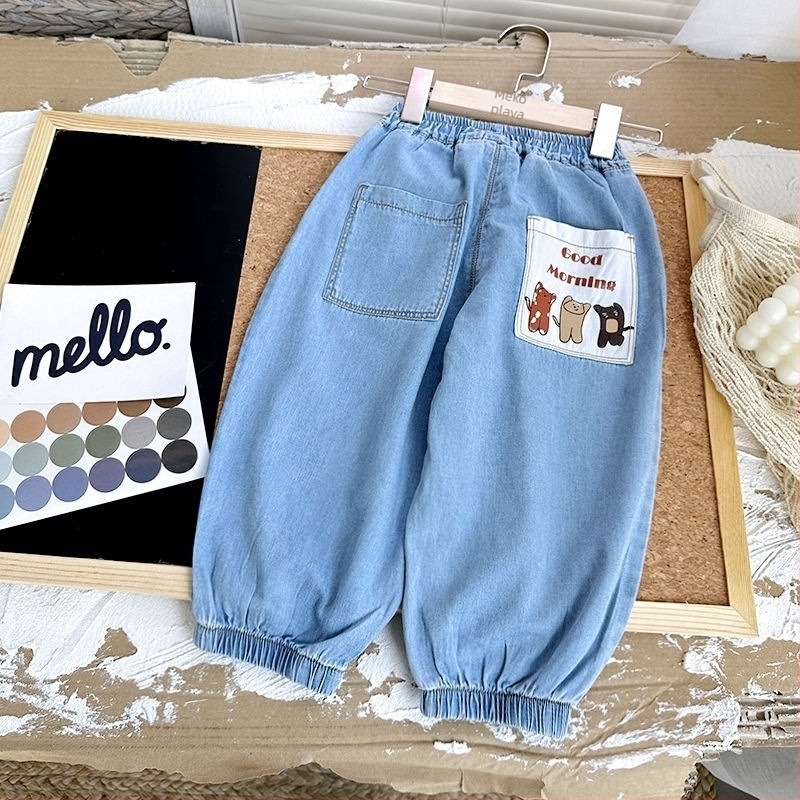 Dječje hlače, hip-hop stil, denim-pamučna mješavina, visoki struk, skraćeni kroj