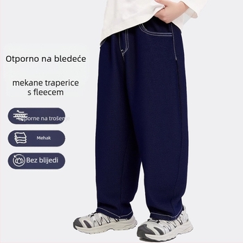 Dječje traperice s fleec podstavom, unisex, srednje visoka stražnja struka, elastični pojas, za djecu 8+ godina, jesen 2025