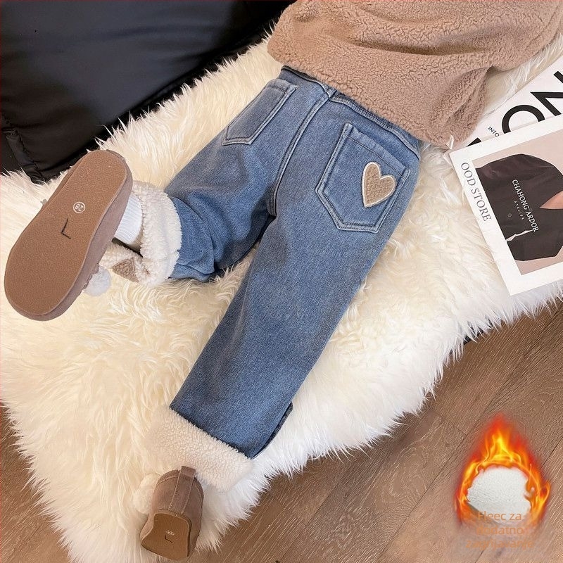 Dječje traperice s flis podstavom, visoki struk, zima, denim/pamuk 70–80%