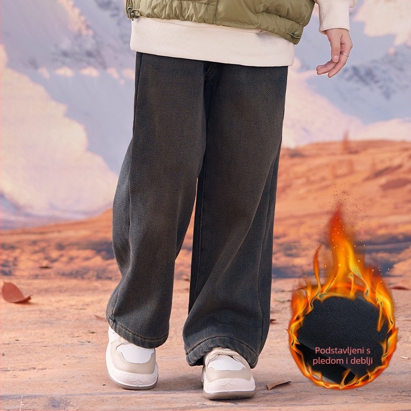 Dječje traperice za djevojčice s fleece podstavom, široke nogavice ravnog kroja, 90% pamuka, jesen 2025