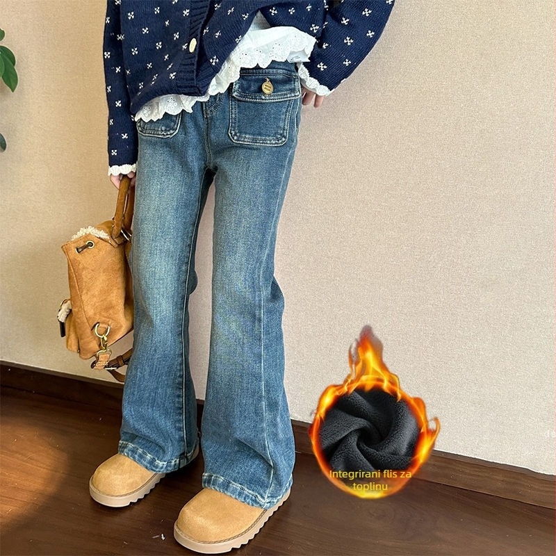 Dječje traperice za djevojčice, korejskog stila, elastični pojas, srednje visoki pojas, pamuk 30–50%, za djecu 3–8 godina, proljeće, jesen i zima