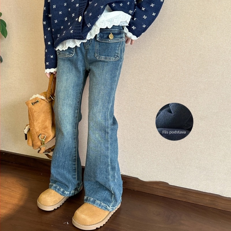 Dječje traperice za djevojčice, korejskog stila, elastični pojas, srednje visoki pojas, pamuk 30–50%, za djecu 3–8 godina, proljeće, jesen i zima