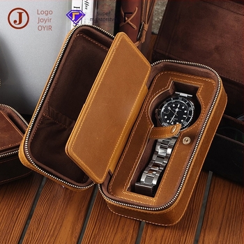 Joyir luksuzna kutija za satove od Crazy Horse kože, pravokutnog oblika, s putnim zatvaračem, kutija za pohranu satova