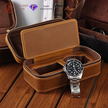 Joyir luksuzna kutija za satove od Crazy Horse kože, pravokutnog oblika, s putnim zatvaračem, kutija za pohranu satova