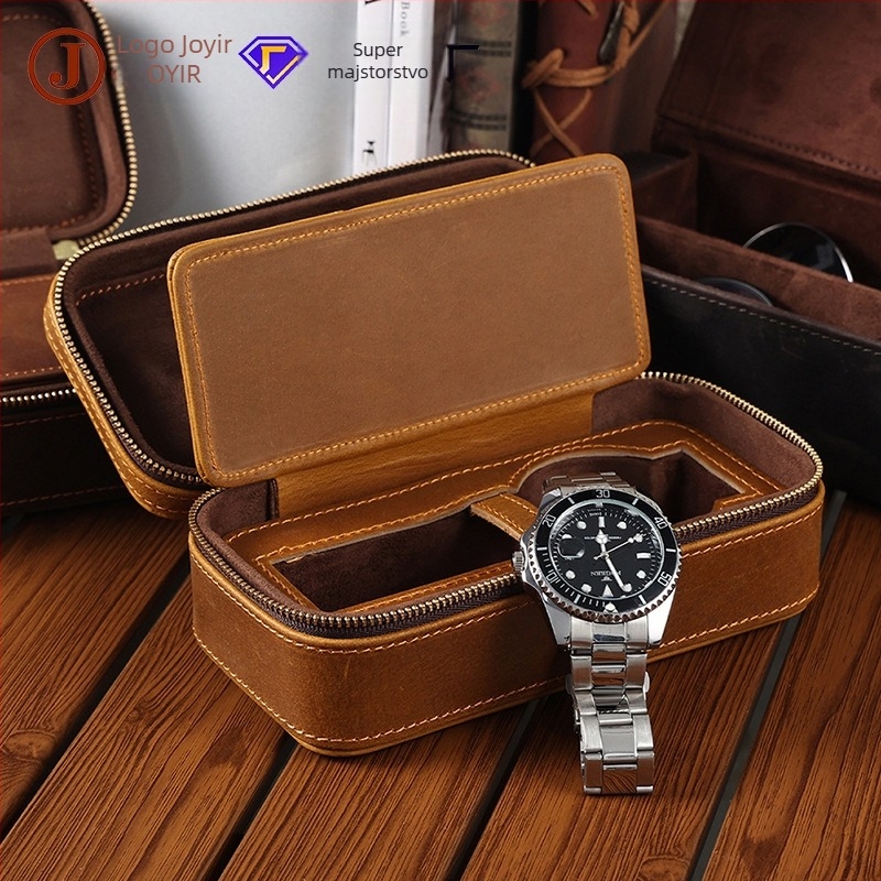 Joyir luksuzna kutija za satove od Crazy Horse kože, pravokutnog oblika, s putnim zatvaračem, kutija za pohranu satova