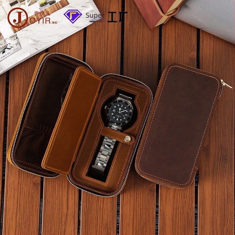 Joyir luksuzna kutija za satove od Crazy Horse kože, pravokutnog oblika, s putnim zatvaračem, kutija za pohranu satova