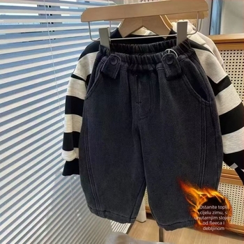 Dječje traperice, korejskog stila, elastični pojas u struku, podstavljene flisom, debele za zimu, unisex