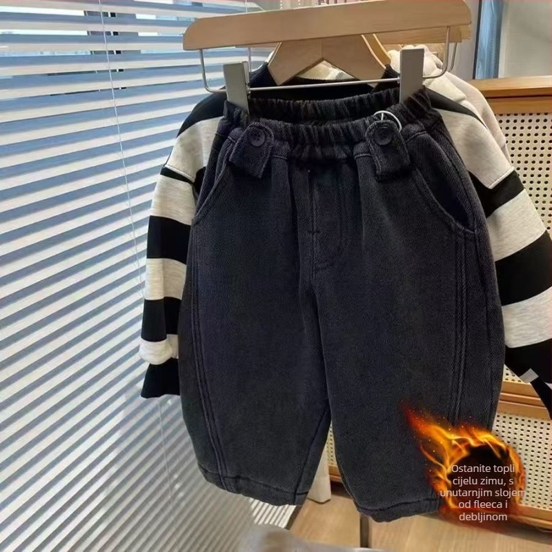 Dječje traperice, korejskog stila, elastični pojas u struku, podstavljene flisom, debele za zimu, unisex