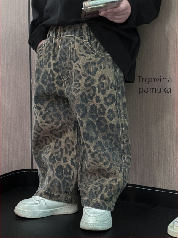 Dječje hlače s leopard uzorkom, korejski stil, 100% pamuk, visok struk, za djecu 3-8 godina