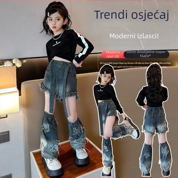 Dječje traperice za jesen 2024, novi stil, moderne hlače u zapadnom stilu za tinejdžerice