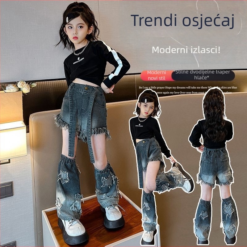Dječje traperice za jesen 2024, novi stil, moderne hlače u zapadnom stilu za tinejdžerice