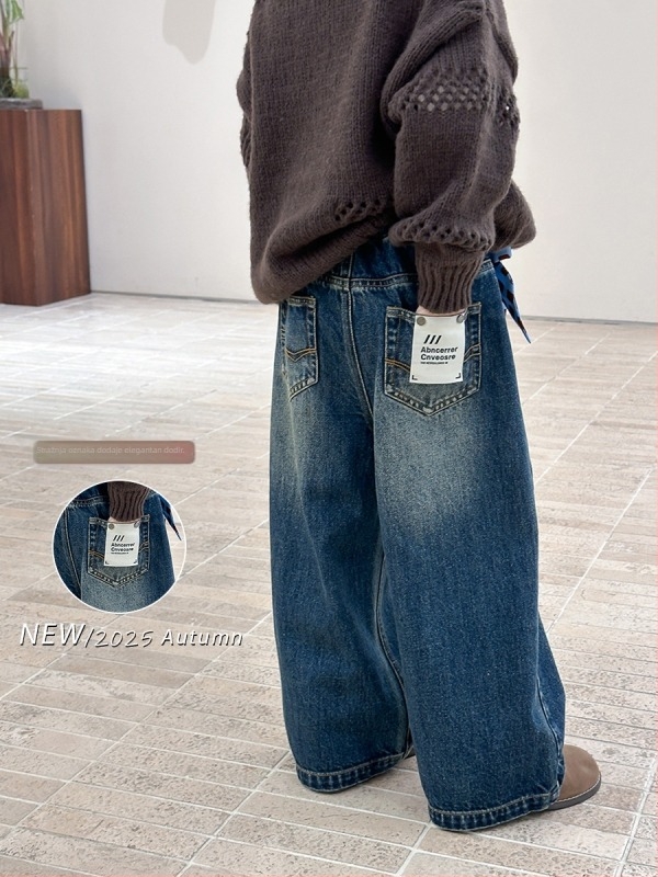 Dječje traperice u korejskom stilu, vintage oprani denim, udoban široki kroj, srednji pojas, za djecu 3–8 godina.