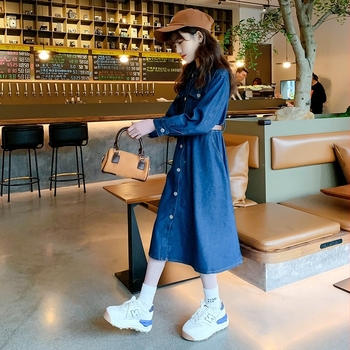 Dječja denimska haljina u korejskom stilu s dugim rukavima, kroj princeza, glavni materijal pamuk 80%, podstava pamuk 80%