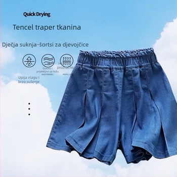 Dječja denim culotte suknja, princes stil, Lyocell tkanina, podstava pamuka, za dob 3–8 godina