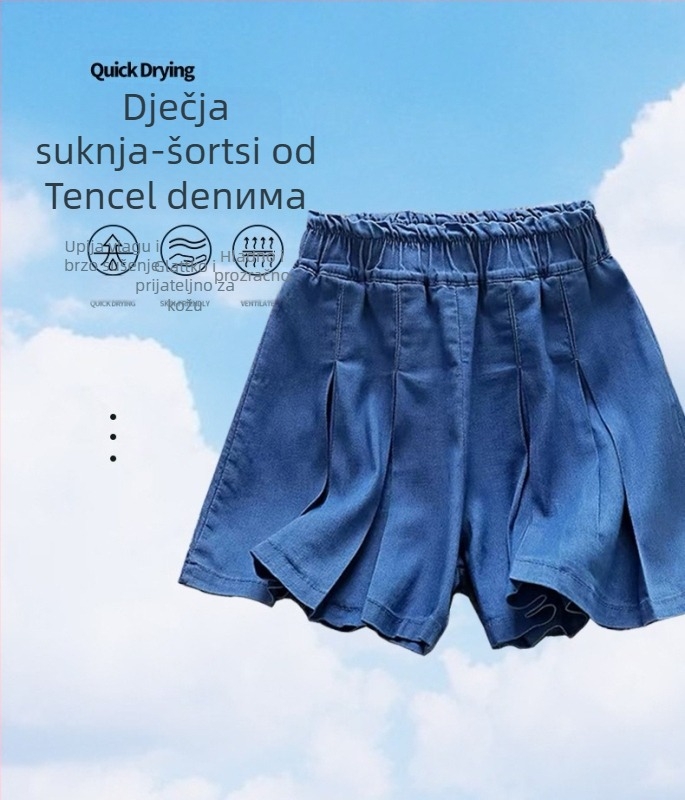 Dječja denim culotte suknja, princes stil, Lyocell tkanina, podstava pamuka, za dob 3–8 godina