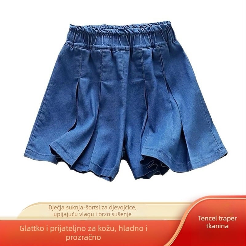Dječja denim culotte suknja, princes stil, Lyocell tkanina, podstava pamuka, za dob 3–8 godina