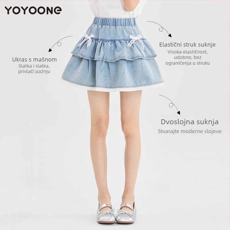 Dječja jeanska suknja s dizajnom spajanja, mješavina denima i pamuka, pamukova podstava, za dob 8+