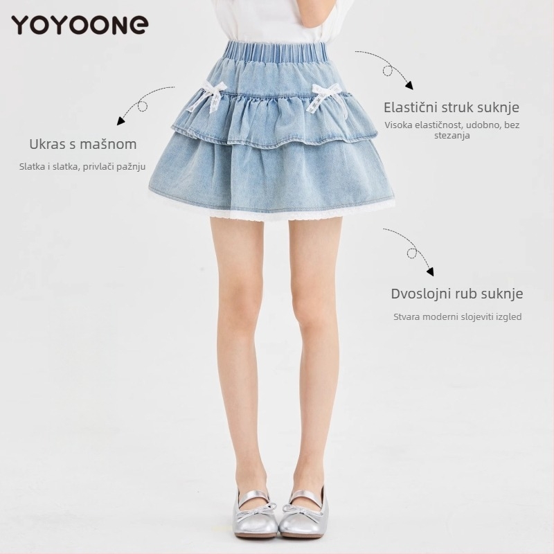 Dječja jeanska suknja s dizajnom spajanja, mješavina denima i pamuka, pamukova podstava, za dob 8+