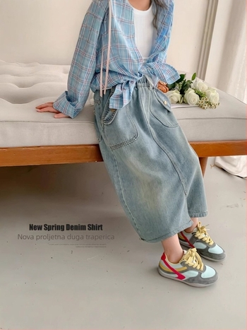 Dječja pamučna suknja A-linije za djevojčice, jednobojna, proljeće–jesen 2025, uzrast 3–8 godina