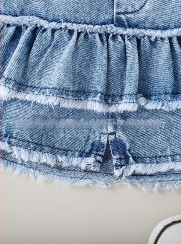 Dječji dvodijelni denim komplet s čipkom, dugi rukavi, proljeće–jesen, tkanina od pamuk–poliester smjese (65,35% poliester)