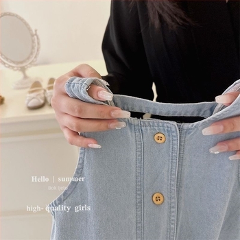 Dječja ljetna haljina s trakama za djevojčice, bez rukava, A-linija silueta, jednobojna poliester tkanina, za uzrast 3–8 godina