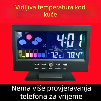 Pametni sat s velikim zaslonom, večnim kalendarom, budilicom s glasovnim upravljanjem, prognoza vremena, temperatura i vlaga