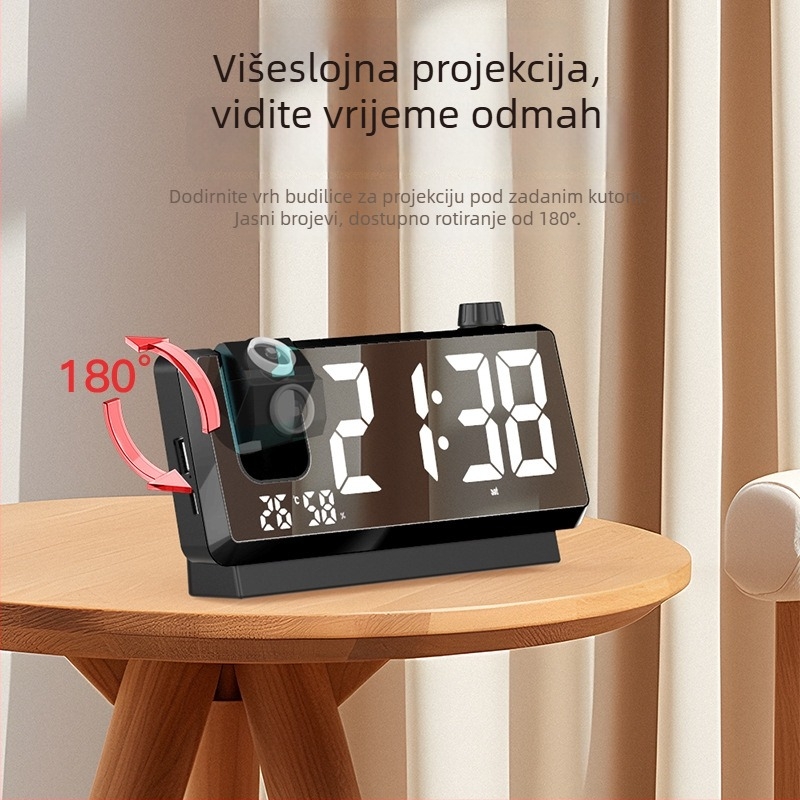 Projektni budilnik s projekcijom vremena, temperature i vlage, LED zaslon, vanjsko napajanje, kalendar (godina, mjesec, dan)