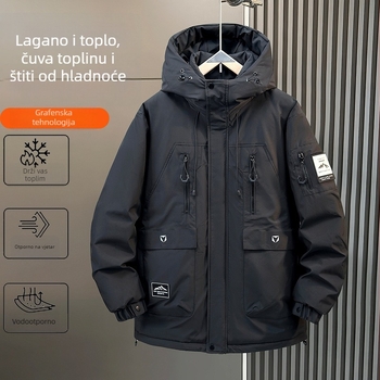 Muška zimska jakna s perjem, kapuljačom, opuštenog kroja, debela, plus veličina