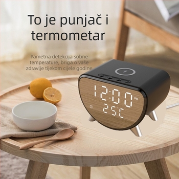 Bežični 3u1 punjač sa stolnim satom i termometrom, 15W brzo punjenje, 2A izlaz, 18W ukupna snaga za iPhone