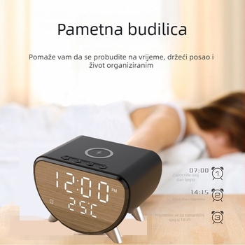 Bežični 3u1 punjač sa stolnim satom i termometrom, 15W brzo punjenje, 2A izlaz, 18W ukupna snaga za iPhone