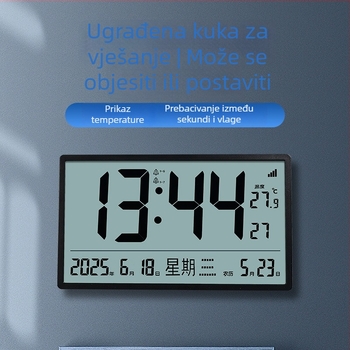 Digitalni sat, napajan baterijom, tih rad, cifernik od kaljenog stakla, plastično kućište