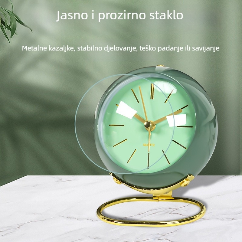 Alarmni sat europskog stila, metalno kućište, tih rad sekundnog mehanizma, elektronički dječji budilnik s LCD zaslonom i analognim brojevima, napajanje baterijama
