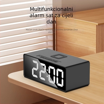 Budilica s bežičnim punjenjem za telefon, LED digitalni prikaz, kalendar s mjesečnim prikazom i termometrom, napajanje baterijom