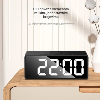 Budilica s bežičnim punjenjem za telefon, LED digitalni prikaz, kalendar s mjesečnim prikazom i termometrom, napajanje baterijom