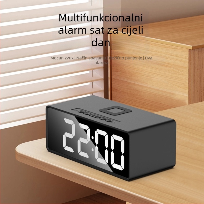 Budilica s bežičnim punjenjem za telefon, LED digitalni prikaz, kalendar s mjesečnim prikazom i termometrom, napajanje baterijom