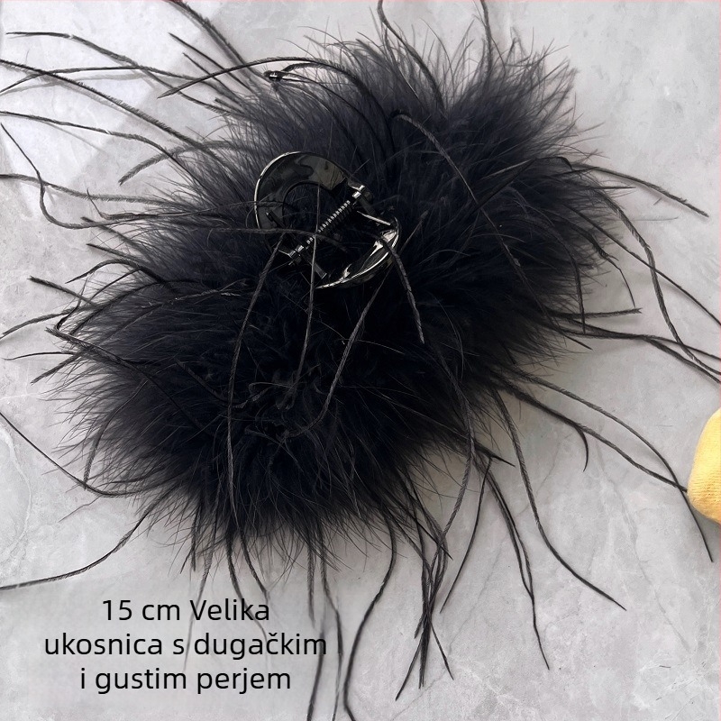 Klipsa za kosu s perjem – Super vila stil, ručno izrađeni dodatak za glavu (Materijal: Pero; Stil: Super vila; Postupak: Ručno izrađeno; Kategorija: Dodaci za glavu)