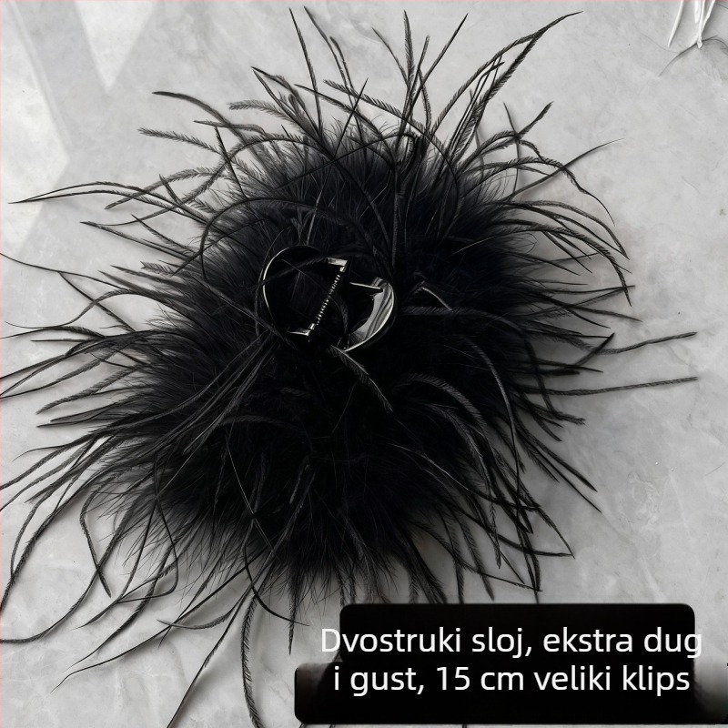 Klipsa za kosu s perjem – Super vila stil, ručno izrađeni dodatak za glavu (Materijal: Pero; Stil: Super vila; Postupak: Ručno izrađeno; Kategorija: Dodaci za glavu)