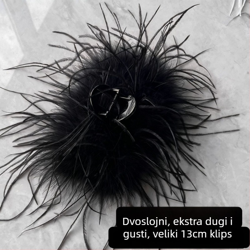 Klipsa za kosu s perjem – Super vila stil, ručno izrađeni dodatak za glavu (Materijal: Pero; Stil: Super vila; Postupak: Ručno izrađeno; Kategorija: Dodaci za glavu)