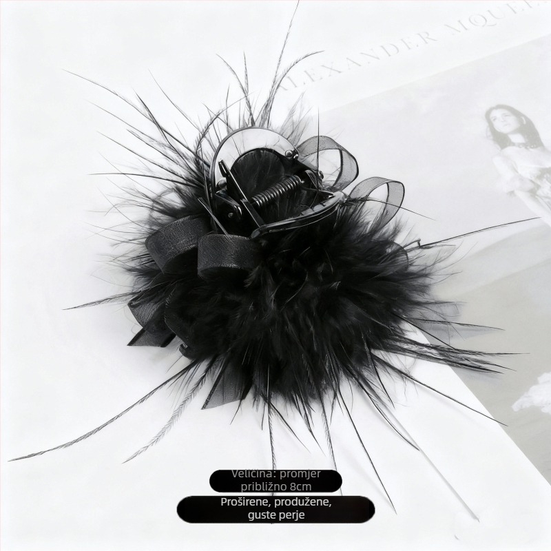 Klipsa za kosu s perjem – Super vila stil, ručno izrađeni dodatak za glavu (Materijal: Pero; Stil: Super vila; Postupak: Ručno izrađeno; Kategorija: Dodaci za glavu)