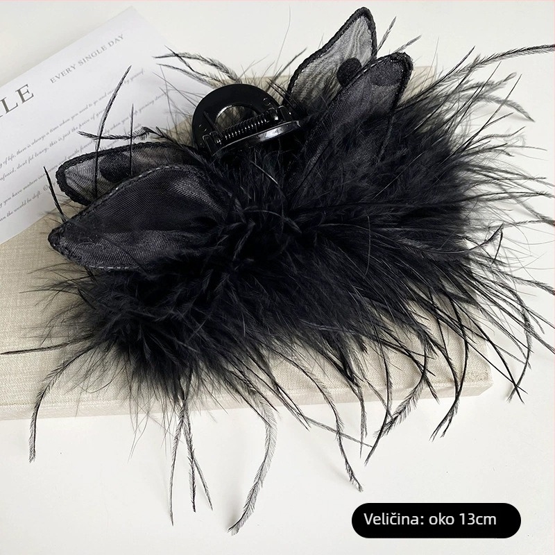 Klipsa za kosu s perjem – Super vila stil, ručno izrađeni dodatak za glavu (Materijal: Pero; Stil: Super vila; Postupak: Ručno izrađeno; Kategorija: Dodaci za glavu)
